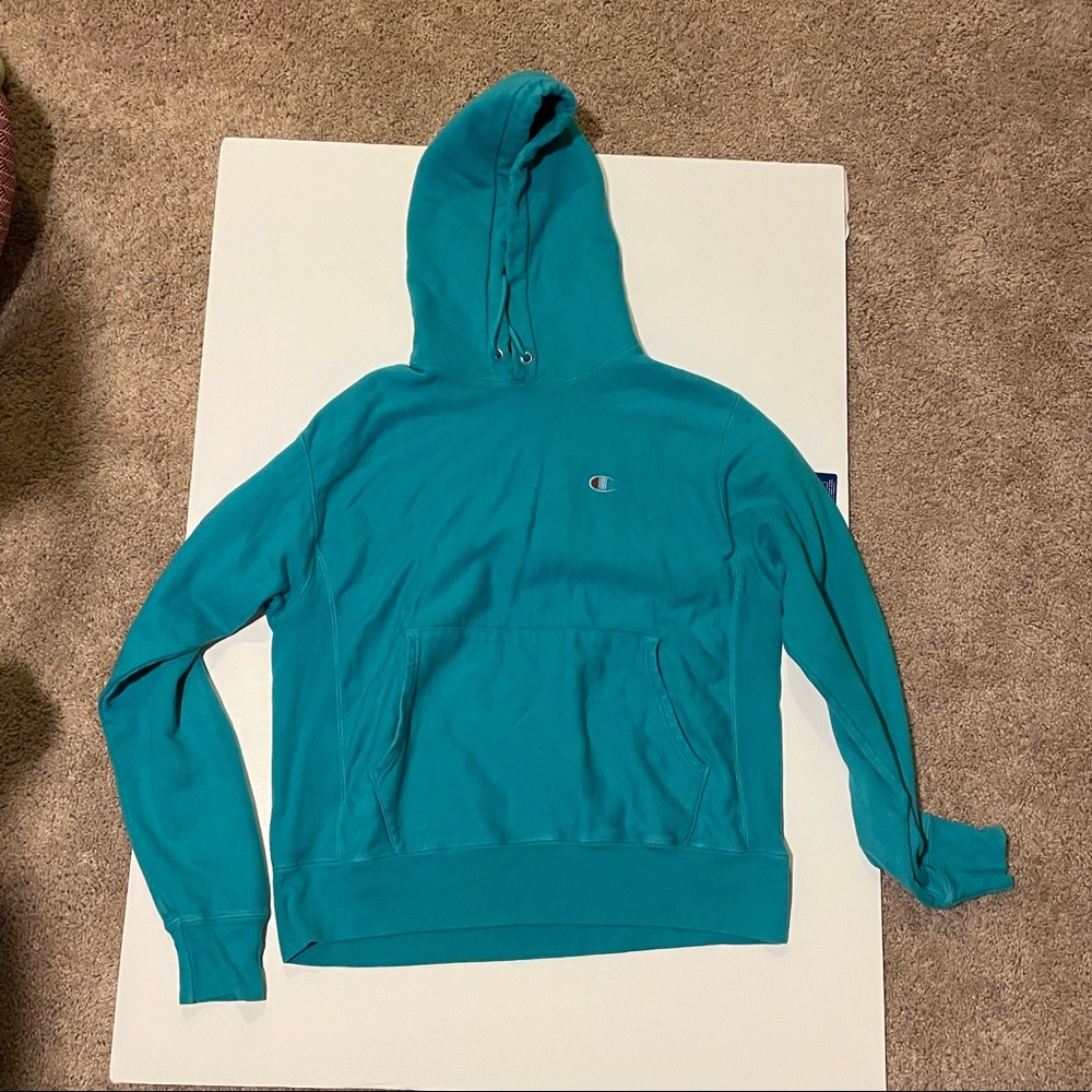 Teal Champion Reverse Weave Hoodie, Size M